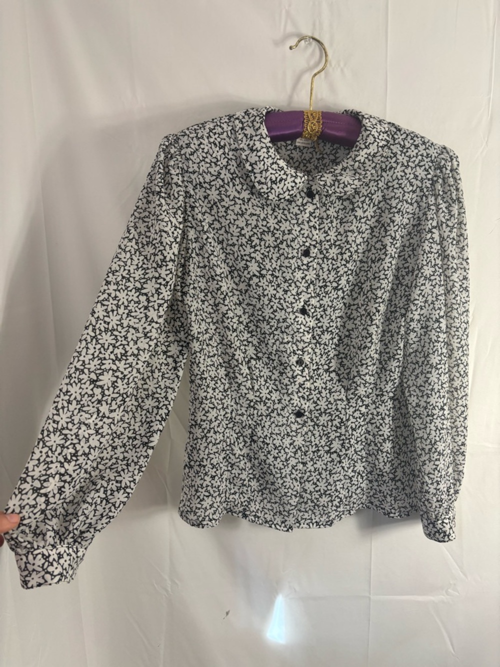 VTG Structued‎ Microfloral Collared Twee Fitted Cottage Button Up Blouse Size M